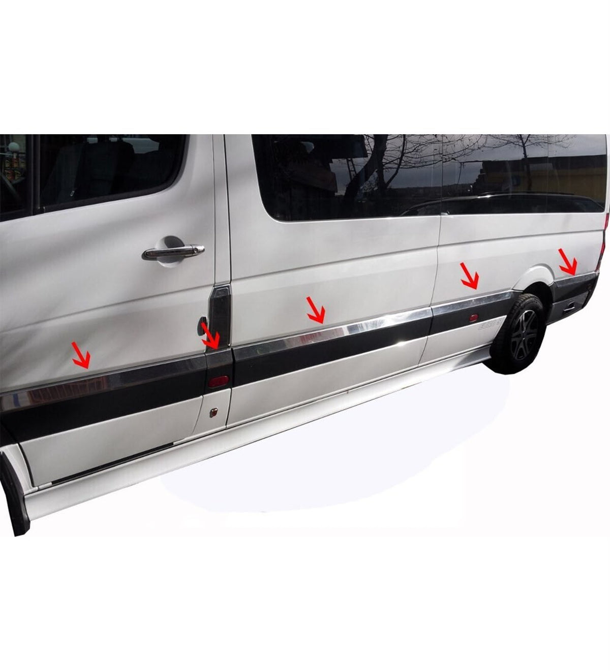 Sprinter W907 krom yan kapı çıtası 14 parça paslanmaz çelik set, temsili görsel