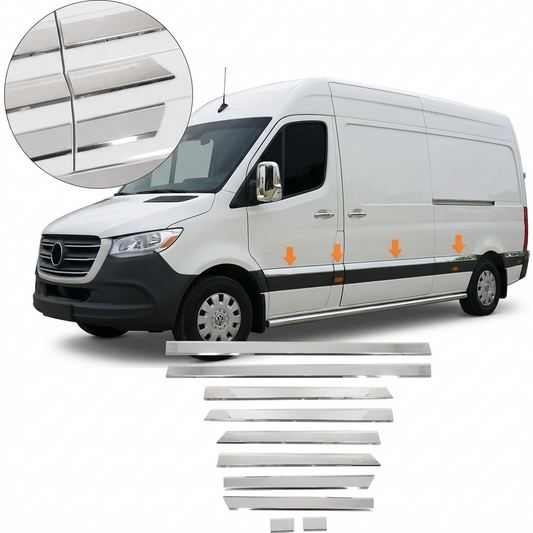 Sprinter 2006–2018 yan kapı çıtası 10 parça paslanmaz çelik kısa uzun ekstra uzun şase