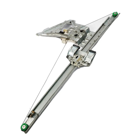 Sprinter Crafter A9067200046 motorsuz ön sol kapı cam krikosu, ray ve halat mekanizmasının görünümü